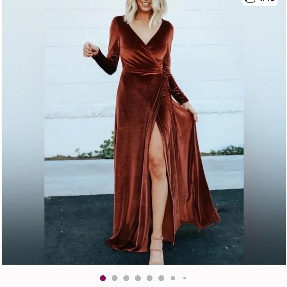 Elegant Velvet Wrap Dress in Bronze